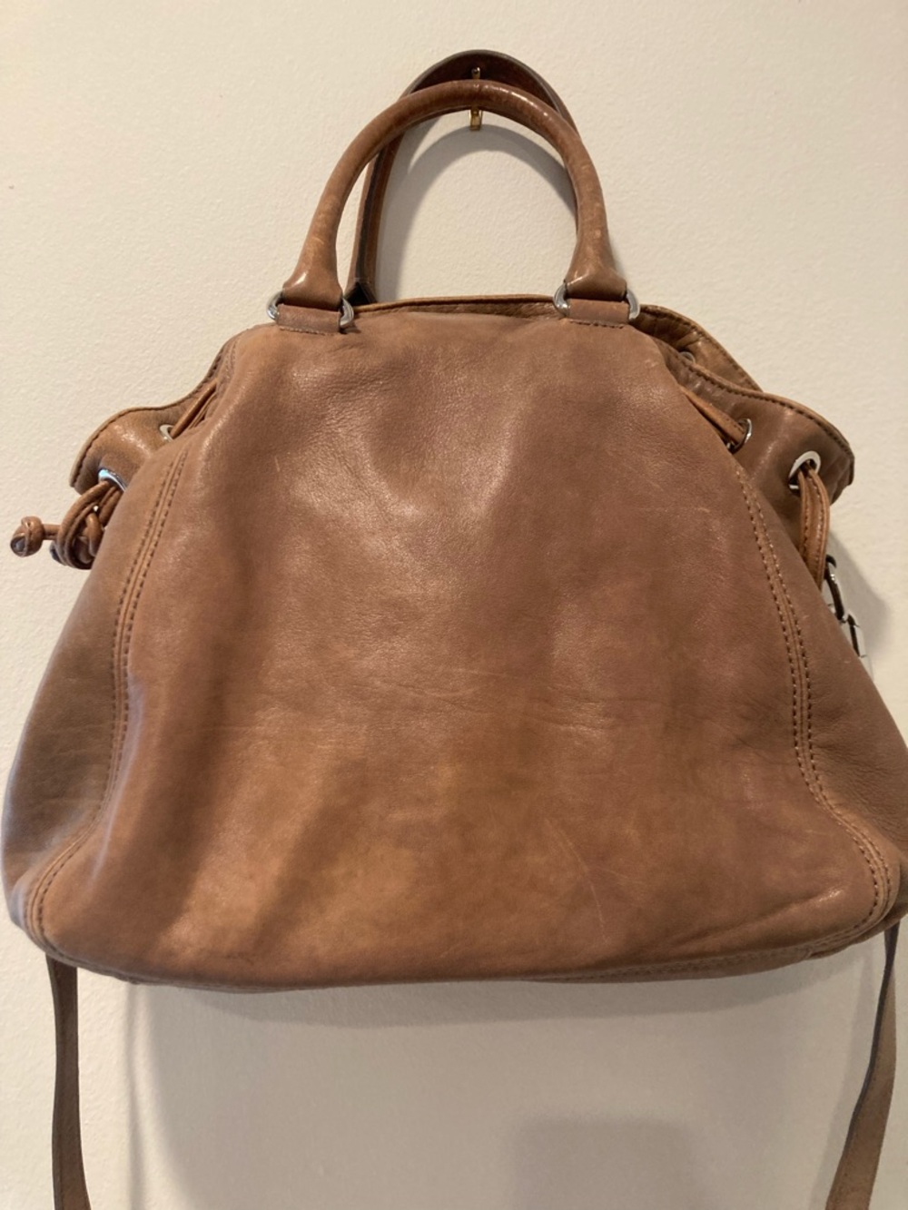 Michael Kors Tan Leather Shoulder Satchel Bag, Front Flap with Crossbody Strap - Picture 7 of 16